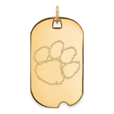 Clemson University 10K Yellow Gold Tiger Paw Large Dog Tag Pendant
