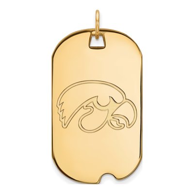 University of Iowa 10K Yellow Gold Large Hawk Dog Tag Pendant