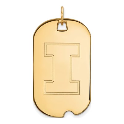 University of Illinois 10K Yellow Gold Large Letter I Dog Tag Pendant