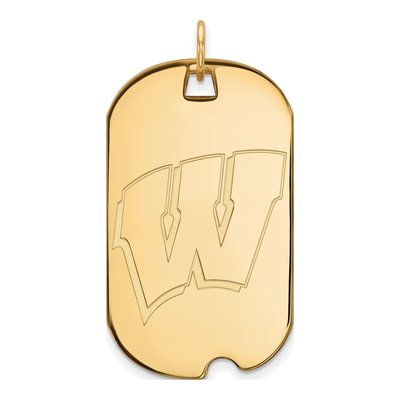 University of Wisconsin 10K Yellow Gold Large Dog Tag Letter W Pendant