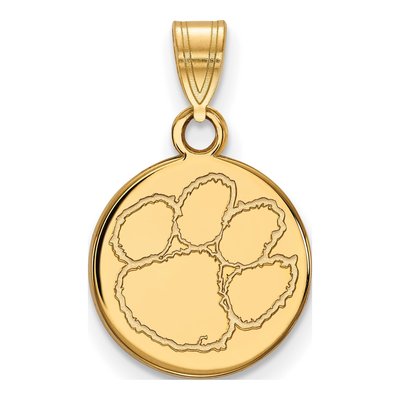 Clemson University 10K Yellow Gold Tiger Paw Small Disc Pendant