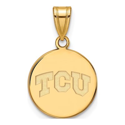 Texas Christian University 10K Yellow Gold Medium TCU Horned Frogs Disc Pendant