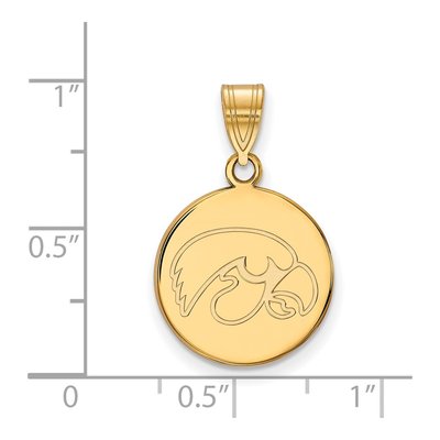 University of Iowa 10K Yellow Gold Medium Hawkeyes Disc Pendant – view 2