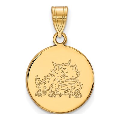 Texas Christian University 10K Yellow Gold Medium TCU Horned Frog Disc Pendant