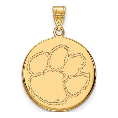 Clemson University 10K Yellow Gold Large Tigers Paw Disc Pendant