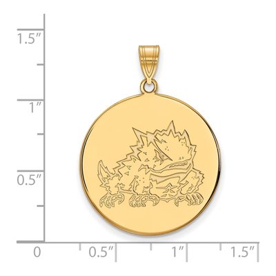 Texas Christian University 10K Yellow Gold TCU Horned Frogs Extra Large Disc Pendant – view 2