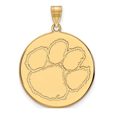 Clemson University 10K Yellow Gold Tiger Paw Extra Large Disc Pendant