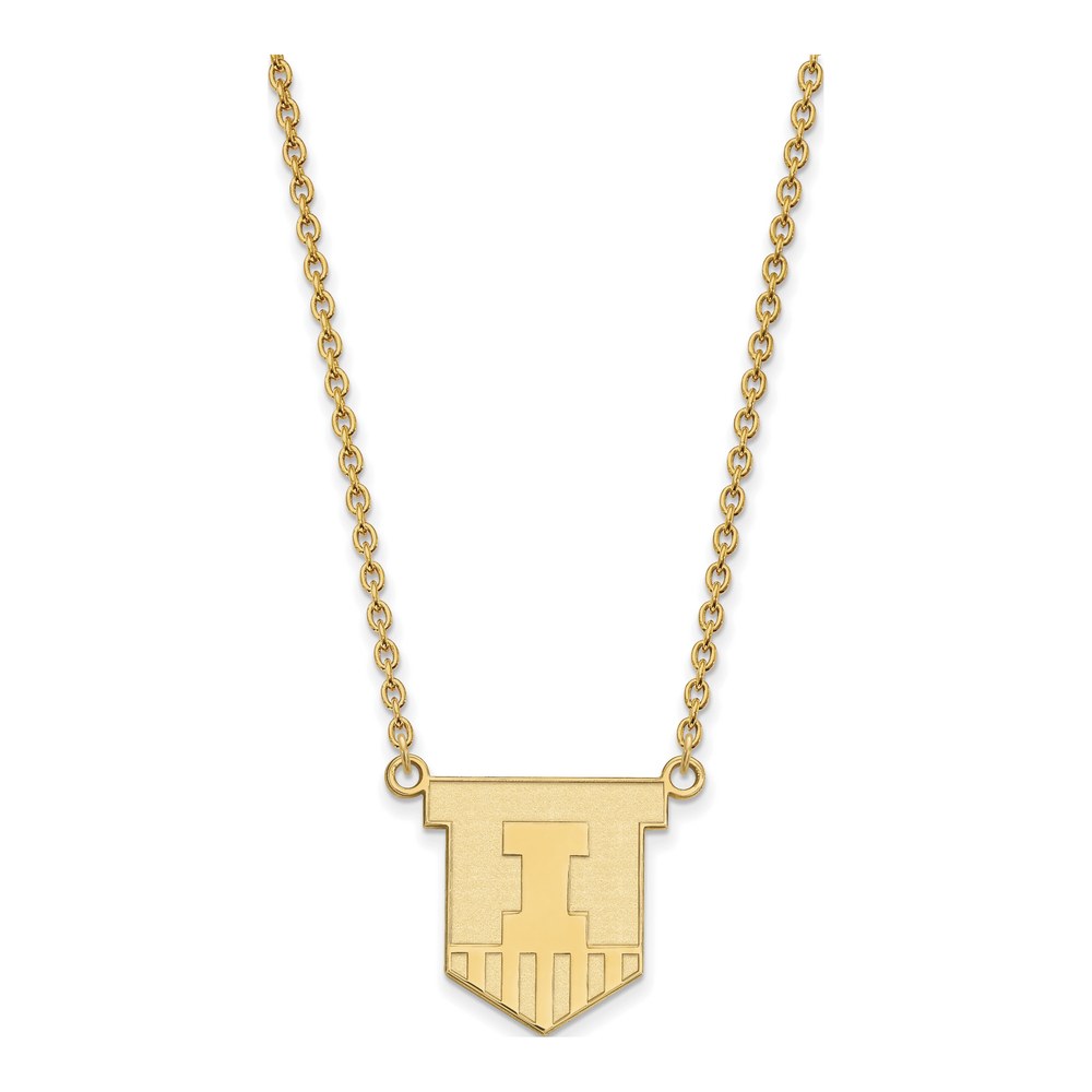10K Yellow Gold Logoart University Of Illinois Victory Badge Large Pendant 18 Inch Necklace