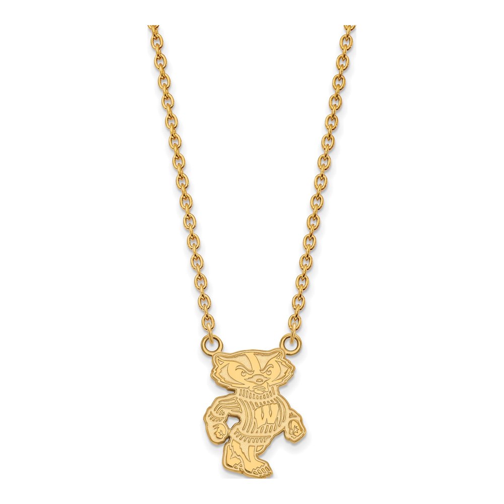 10K Yellow Gold Logoart University Of Wisconsin Badger Large Pendant 18 Inch Necklace