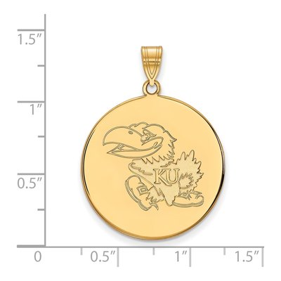 University of Kansas 10K Yellow Gold Extra Large Jayhawk Disc Pendant – view 2