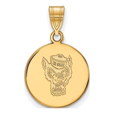 North Carolina State University 10K Yellow Gold Wolf Medium Disc Pendant