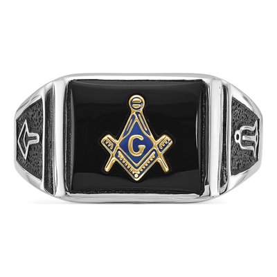 Men's 10K White Gold Onyx Masonic Ring – view 5