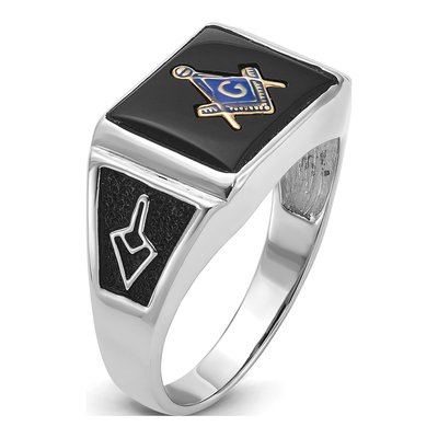 Men's 10K White Gold Onyx Masonic Ring – view 7