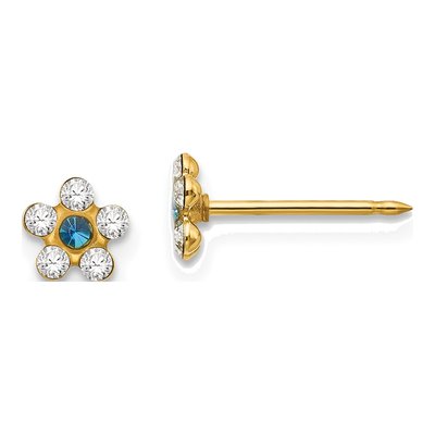 14K Yellow Gold Crystal Flower Stud Earrings