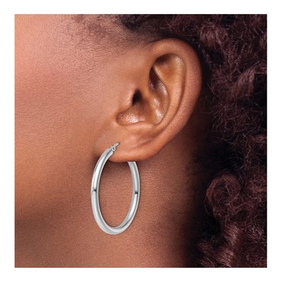 14K White Gold 35mm Hoop Earrings – view 5