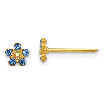 14K Yellow Gold Crystal Flower Stud Earrings