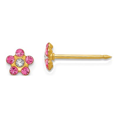 14K Yellow Gold Crystal Flower Stud Earrings