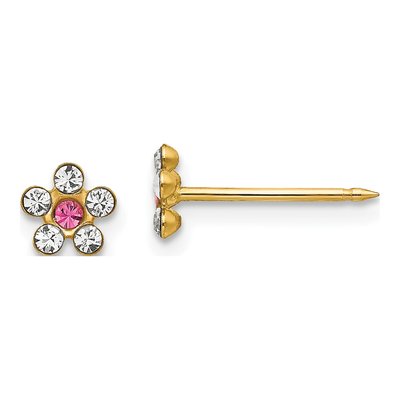 14K Yellow Gold Crystal Flower Stud Earrings