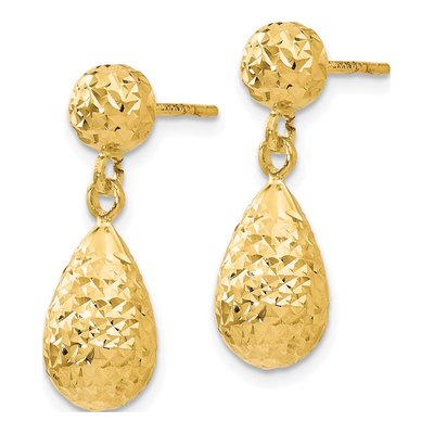14K Yellow Gold Diamond-Cut Dangle Earrings – view 3