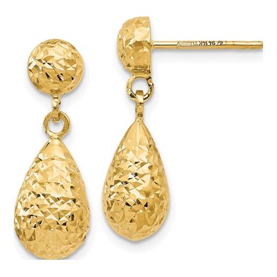 14K Yellow Gold Diamond-Cut Dangle Earrings