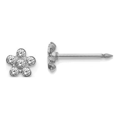 14K White Gold Crystal Flower Stud Earrings