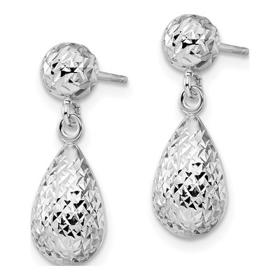 14K White Gold Diamond-Cut Dangle Earrings – view 3