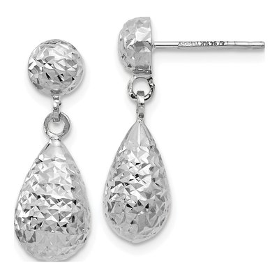14K White Gold Diamond-Cut Dangle Earrings