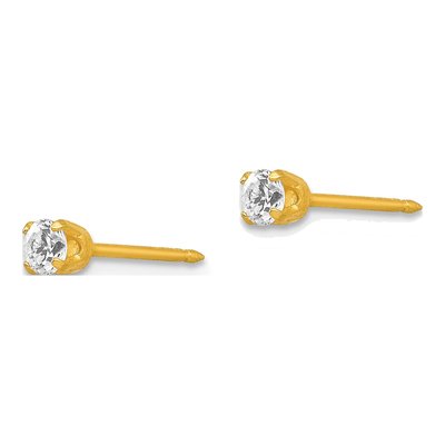 18K Yellow Gold 3mm Round CZ Stud Earrings – view 2