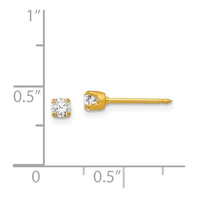 18K Yellow Gold 3mm Round CZ Stud Earrings – view 4