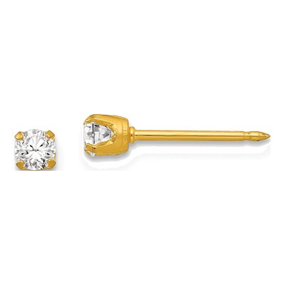 18K Yellow Gold 3mm Round CZ Stud Earrings