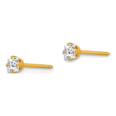18K Yellow Gold 3mm CZ Square Stud Earrings – view 2