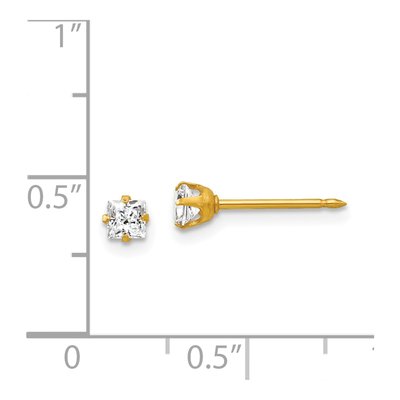 18K Yellow Gold 3mm CZ Square Stud Earrings – view 4