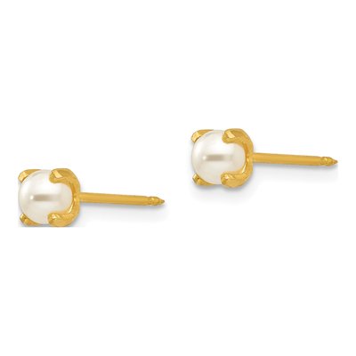 18K Yellow Gold Simulated Pearl Stud Earrings – view 2