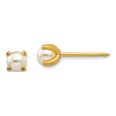 18K Yellow Gold Simulated Pearl Stud Earrings