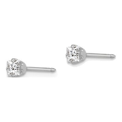 18K White Gold 3mm Square CZ Stud Earrings – view 2