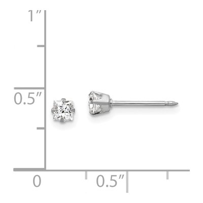 18K White Gold 3mm Square CZ Stud Earrings – view 4