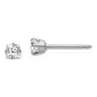 18K White Gold 3mm Square CZ Stud Earrings