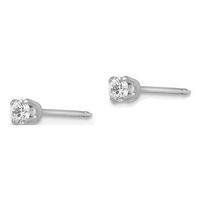 18K White Gold 3mm Round CZ Stud Earrings – view 2