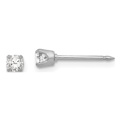 18K White Gold 3mm Round CZ Stud Earrings