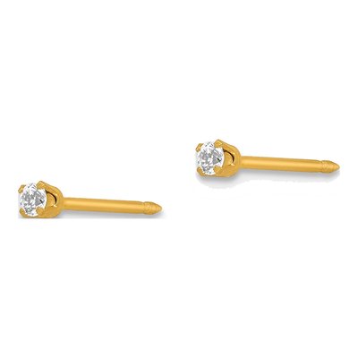 18K Yellow Gold 2mm Round CZ Stud Earrings – view 2