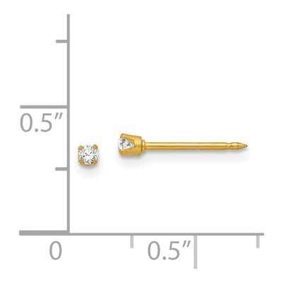 18K Yellow Gold 2mm Round CZ Stud Earrings – view 4