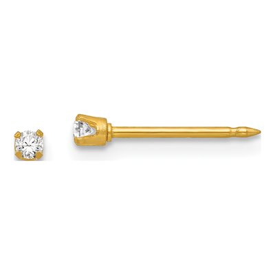 18K Yellow Gold 2mm Round CZ Stud Earrings