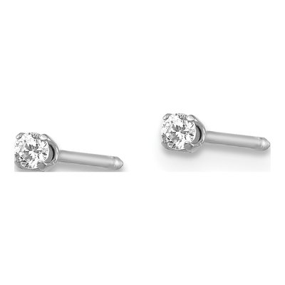 18K White Gold 2mm Round CZ Stud Earrings – view 2