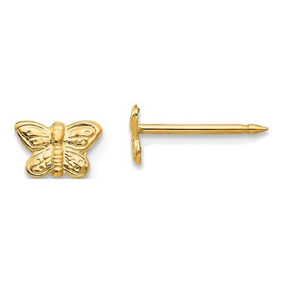 14K Yellow Gold Butterfly Piercing Stud Earrings
