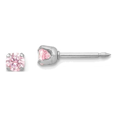 14K White Gold Round CZ Stud Earrings