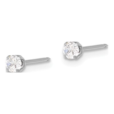 14K White Gold 3mm Round CZ Stud Earrings – view 2