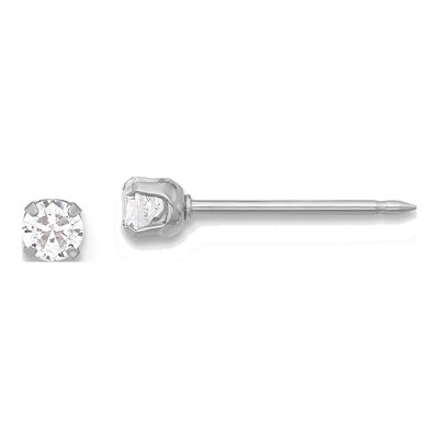 14K White Gold 3mm Round CZ Stud Earrings
