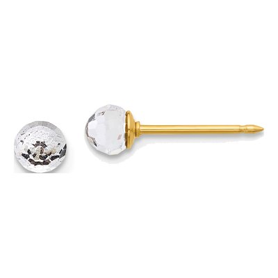 14K Yellow Gold 4mm Round Crystal Ball Stud Earrings