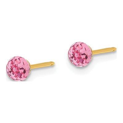 14K Yellow Gold 4mm Round Crystal Ball Stud Earrings – view 2