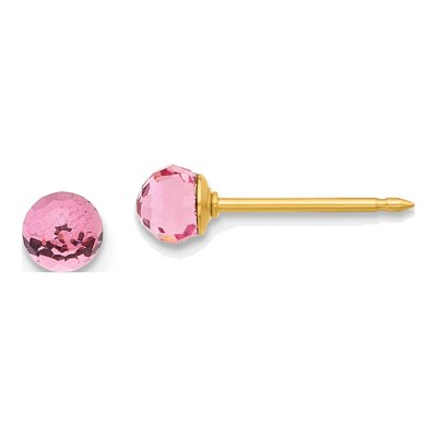 14K Yellow Gold 4mm Round Crystal Ball Stud Earrings